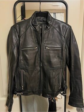 Black Real Genuine Leather Bomber Jacket Mossimo
